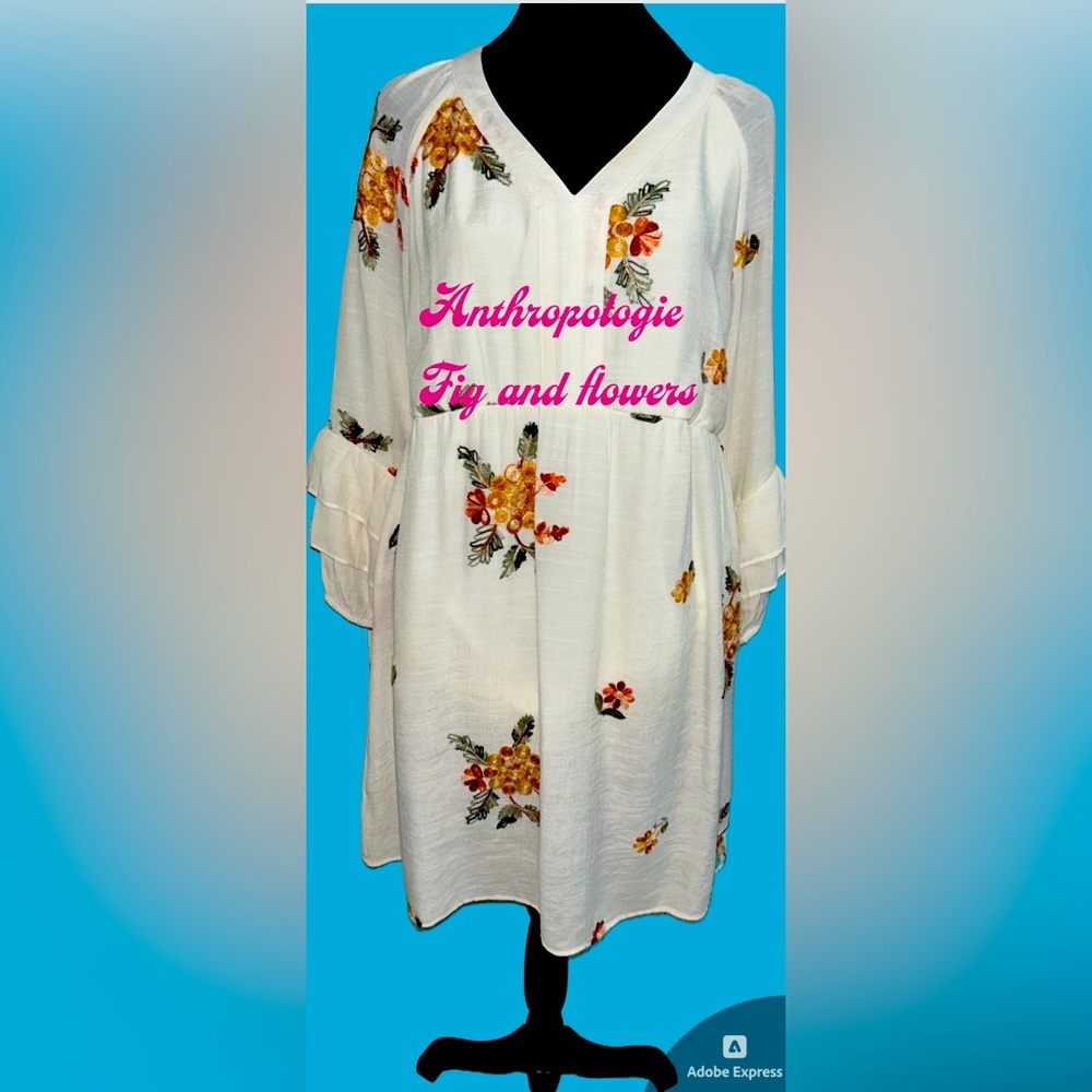 🌷🌷Anthropologie White Embroidered Floral Dress🌷🌷